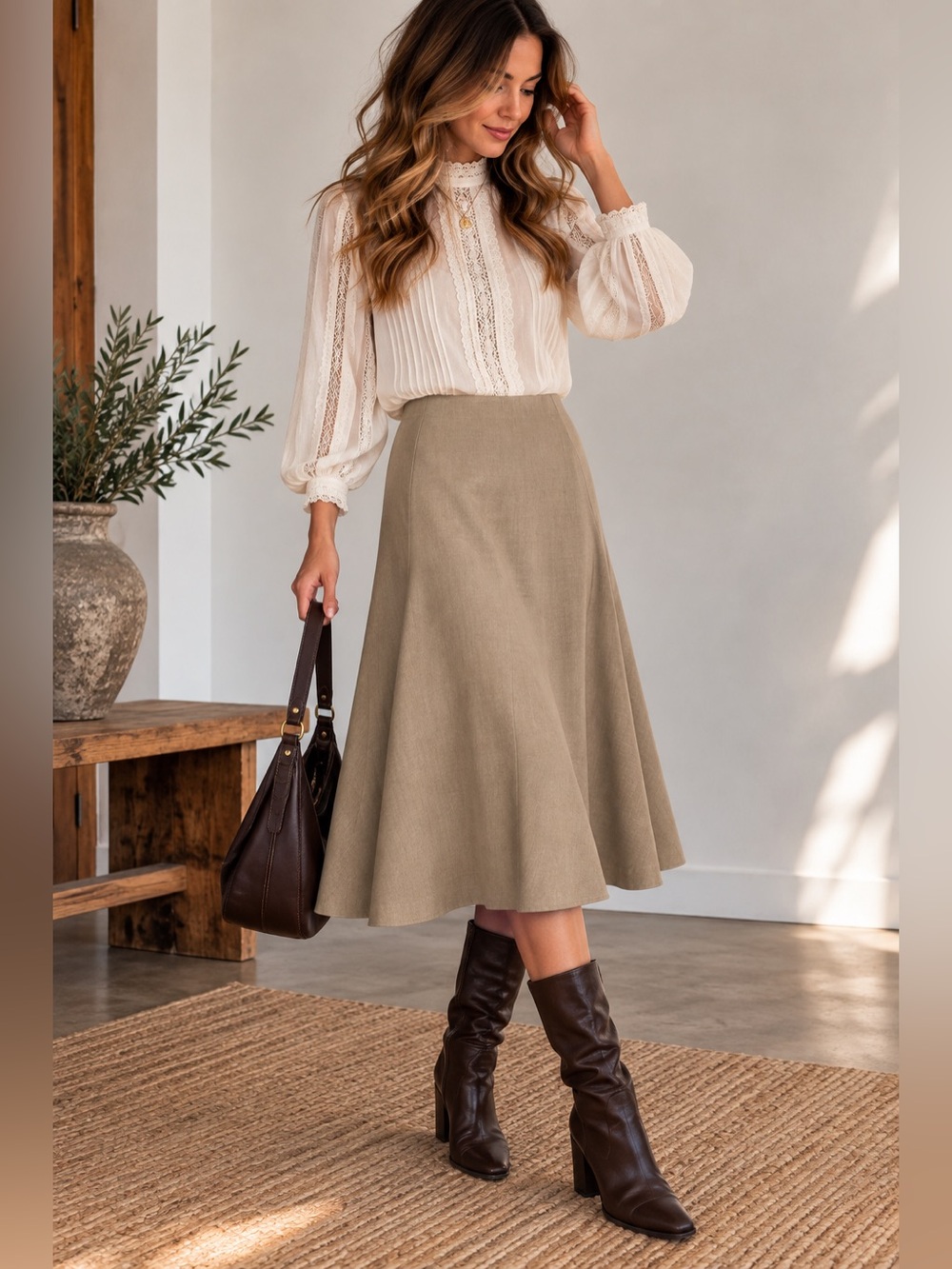 Vintage Lauren Ralph Lauren Wool A-Line Skirt Camel Tan Size 6